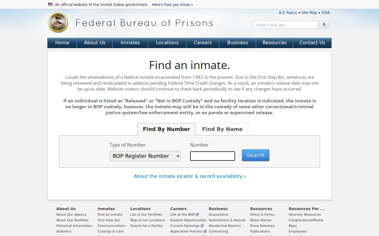 Elkton criminal records search through the federal inmate locator