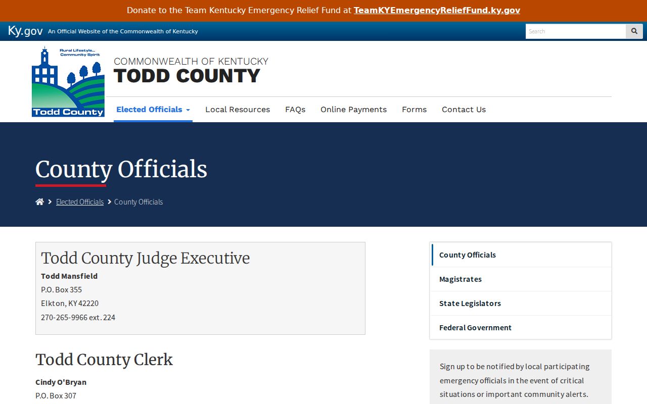 Todd County criminal records county officials contacts