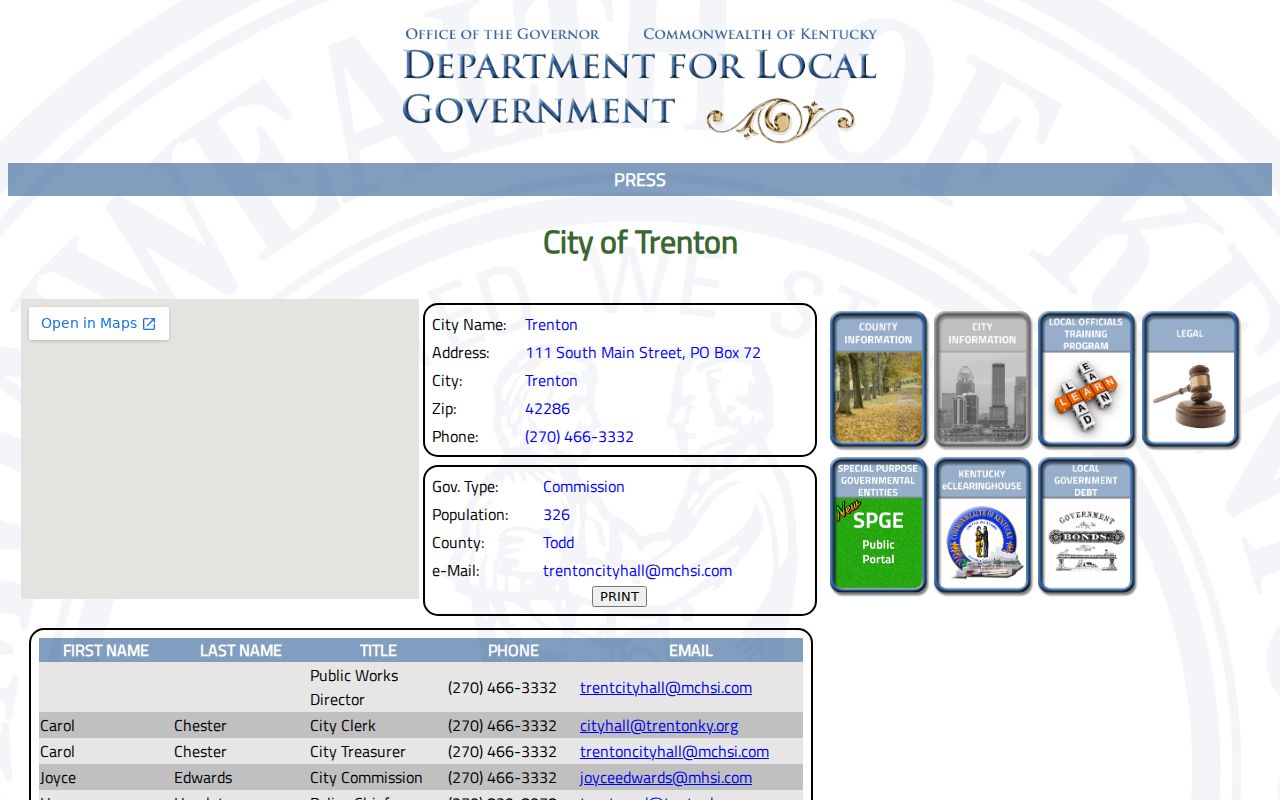Trenton criminal records context from Kentucky city profile
